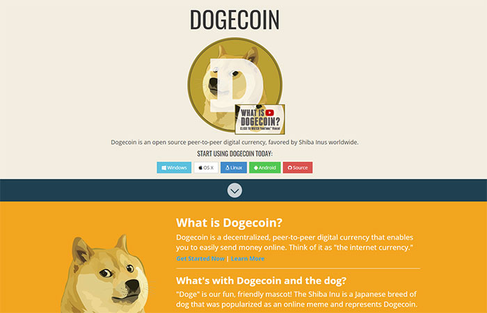 Dogecoin homepage